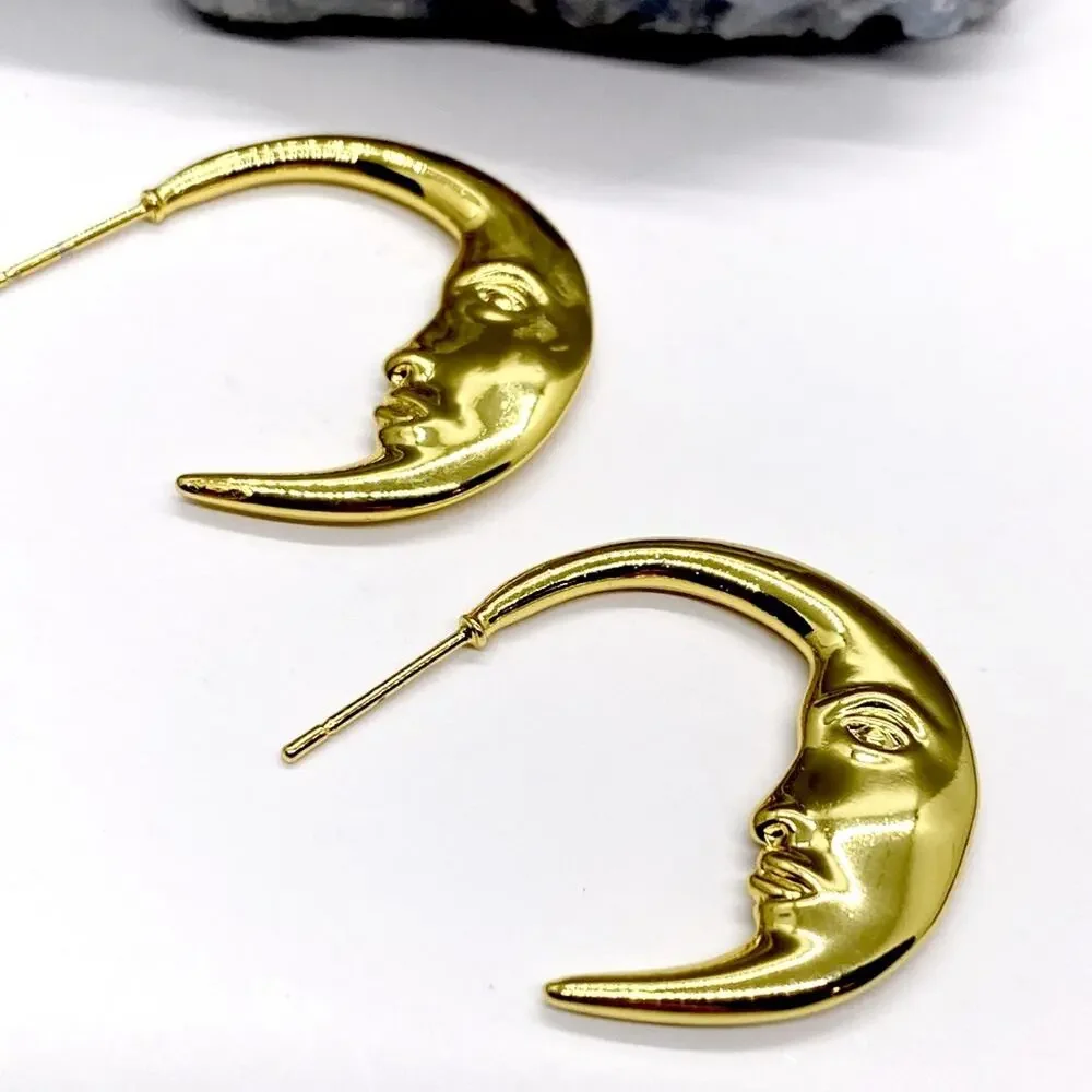 NEW Crescent Moon Face Statement Earrings - Picture 14 of 15